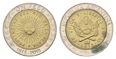 Аргентина 1 песо 2013 200 лет первой национальной монете KM 112.4 биметалл 4663-646