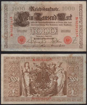Германия 1000 марок 1910 Pick 45 b бумага 2192-83-1-2
