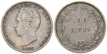 Португалия 100 реалов 1886 Луиш I (1861-1889) KM 510 серебро 4611-267