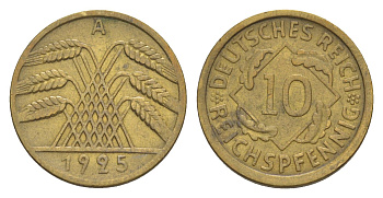 Германия 10 рейхспфеннигов 1925 A KM 40, J. 317 алюминиевая бронза 4640-357