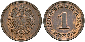 Германия 1 пфенниг 1889 E, Вильгельм I (1871-1888) KM 1, J. 1 медь aUNC 1525-145