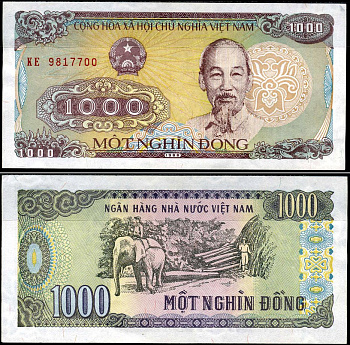 Вьетнам 1000 донгов 1988 Хо Ши Мин, маленькая серия Pick 106а бумага UNC (пресс) 8589-30-2-2