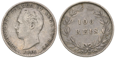 Португалия 100 реалов 1886 Луиш I (1861-1889) KM 510 серебро 4611-267