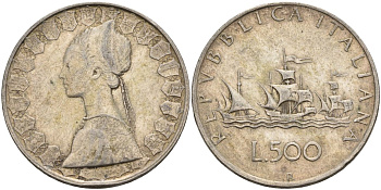 Италия 500 лир 1960 R, корабли Колумба, королева Изабелла KM 98 серебро 4593-1113