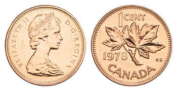 Канада 1 цент 1978 Елизавета II (1952-2022), кленовый лист KM 59.1 бронза PROOF-LIKE (BU) 4630-927