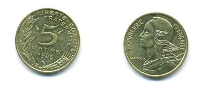 ФРАНЦИЯ 5 САНТИМОВ 1985 ТИП MARIANNE KM 933 медь алюминий никель 84-1548