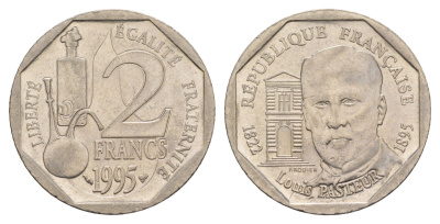 Франция 2 франка 1995 100 лет со дня смерти Луи Пастера KM 1119 никель  UNC  4660-237