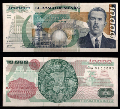 Мексика 10000 песо 1988 Pick 90 b бумага 7198-20-4-2