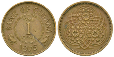Гайана 1 цент 1975 KM 31 никель латунь 4124-342