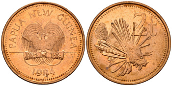 Папуа-Новая Гвинея 2 тойя 1984 Елизавета II (1953-) KM 2 бронза 4563-716
