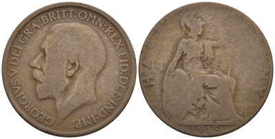 Великобритания 1/2 пенни 1915 Георг V (1910-1936) KM 809, Spink 4056 бронза 4610-642