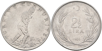 Турция 2 1/2 лиры 1966 KM 893.1 нержавеющая сталь 4574-1042