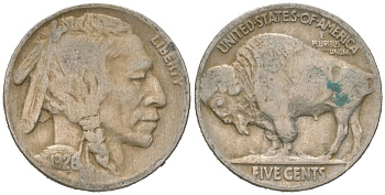 США 5 центов 1926 индеец, бизон KM 134 медно-никель 4614-1067