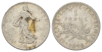 Франция 1 франк 1898 KM 844 серебро 4622-1056