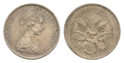 Австралия 5 центов 1973 Елизавета II (1952-2022) молодой портрет, ехидна KM 64 медно-никель 4151-1249