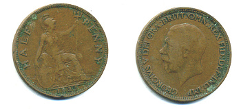 Великобритания 1/2 пенни 1935 Георг V (1910-1936) KM 837, Spink 4058 бронза 4383-1012