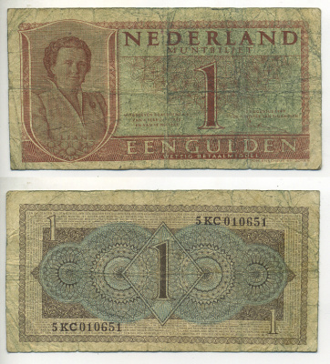 НИДЕРЛАНДЫ 1 ГУЛЬДЕН 1949 8 АВГУСТА 1949, КОРОЛЕВА ЮЛИАНА Pick 72 бумага 7553-25-1