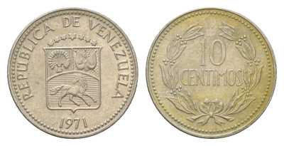 Венесуэла 10 сентимо 1971 год-тип Y A40 медно-никель 4668-1029