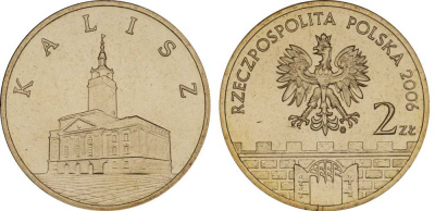 Польша 2 злотых 2006 MW, серия польские города, Калиш KM 580 латунь UNC 603-525