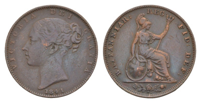 Великобритания 1 фартинг 1841 Виктория (1837-1901) KM 725, Spink 3950 бронза 4658-911