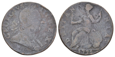 Великобритания 1/2 пенни 1775 Георг III (1760-1820) KM 601, Spink 3774 медь 4707-853