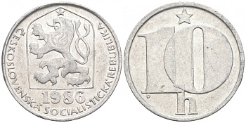 ЧЕХОСЛОВАКИЯ 10 ГЕЛЛЕРОВ 1986 СОЦИАЛИСТИЧЕСКАЯ РЕСПУБЛИКА KM 80 алюминий 44-1037