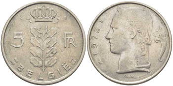 Бельгия 5 франков 1972 Belgie, Бодуэн I (1951-1993) KM 135.1 медно-никель 119-824