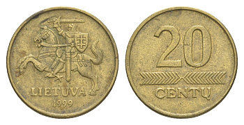Литва 20 центов 1999 KM 107 никель латунь 4115-1015