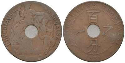 Французский Индокитай 1 сантим 1923 KM 12 бронза 4582-851