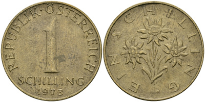 Австрия 1 шиллинг 1973 KM 2886 алюминиевая бронза 94-521
