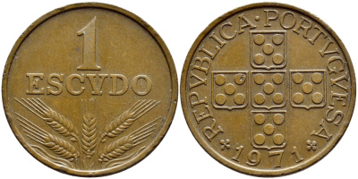 Португалия 1 эскудо 1971 KM 597 бронза 4394-735