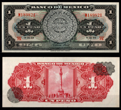 Мексика 1 песо 1954 Pick 56 a бумага aUNC 7198-14-4-1