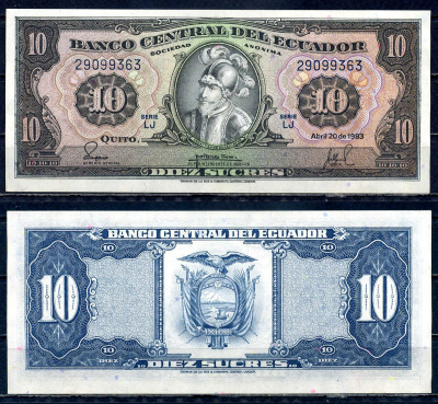 Эквадор 10 сукре 1983 Себастьян де Белалькасар Pick 114 b бумага 7183-4-2-2