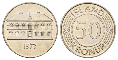 Исландия 50 крон 1977 здание парламента в Рейкьявике KM 19 медно-никель UNC 4517-231