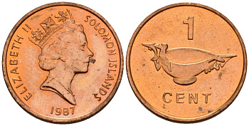 Соломоновы острова 1 цент 1987 Елизавета II (1953-) KM 24 сталь плакированная бронзой aUNC 4602-947