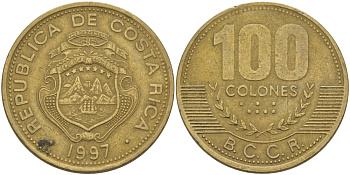 Коста-Рика 100 колон 1997 B.C.C.R. KM 230а латунь 82-234