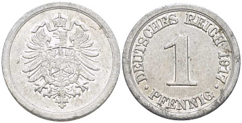 Германия 1 пфенниг 1917 A KM 24, J. 300, Weege 2 алюминий 112-1124