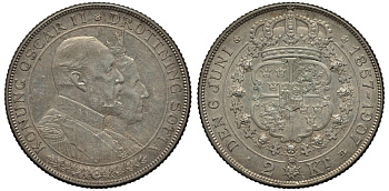 Швеция 2 кроны 1907 Оскар II (1872-1907) король Швеции золотая свадьба KM 776 серебро 413-6045