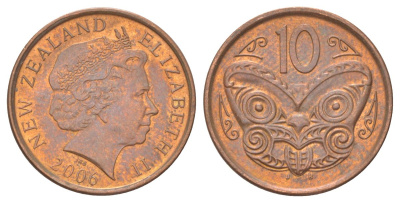 Новая Зеландия 10 центов 2006 KM 117a сталь плакированная медью aUNC 4627-839