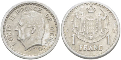 Монако 1 франк 1943 Луи II (1922-1949) KM 120 алюминий 4513-923