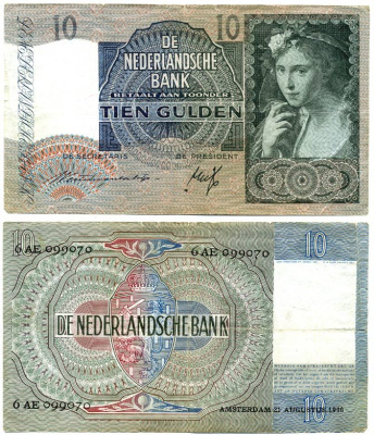 Нидерланды 10 гульденов 1940  Pick 56 a  бумага    6318-1-1-2