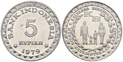 Индонезия 5 рупий 1979 FAO, планирование семьи KM 43 алюминий  UNC  4610-437