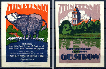 Гюстров (Мекленбург-Шверин, Германия) 10 пфеннигов 1922 бумага aUNC 7556-16-3-1