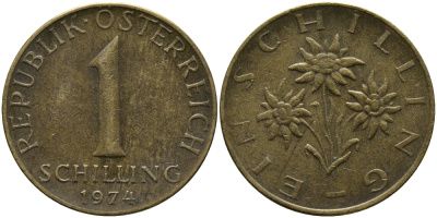 АВСТРИЯ 1 ШИЛЛИНГ 1974 KM 2886 алюминиевая бронза 33-441