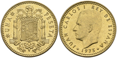 Испания 1 песета 1975 (78) Хуан Карлос I (1975-2014) KM 806 алюминиевая бронза 4571-1143