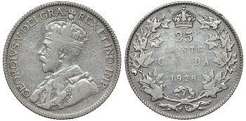 Канада 25 центов 1928 Георг V (1910-1936) KM 24а серебро    4573-212