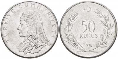 Турция 50 курушей 1976 Анатолийская невеста KM 899 нержавеющая сталь 4529-1225