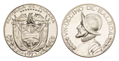 Панама 1/10 бальбоа (10 сентесимо) 1973 тираж 17.000 экземпляров KM 10 медь плакированная медно-никелем PROOF 1522-214
