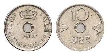 Норвегия 10 эре 1951 Хокон VII (1905-1957) KM 383 медно-никель 4124-318