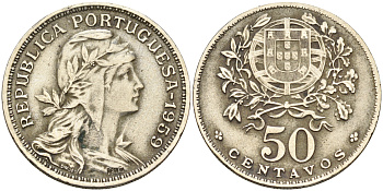 Португалия 50 сентаво 1959  KM 577 медно-никель    4161-714